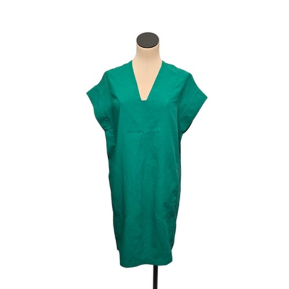 Vince Dress Womens XXS Green Short Shift V-Neck 100%‎ Cotton Solid Woven